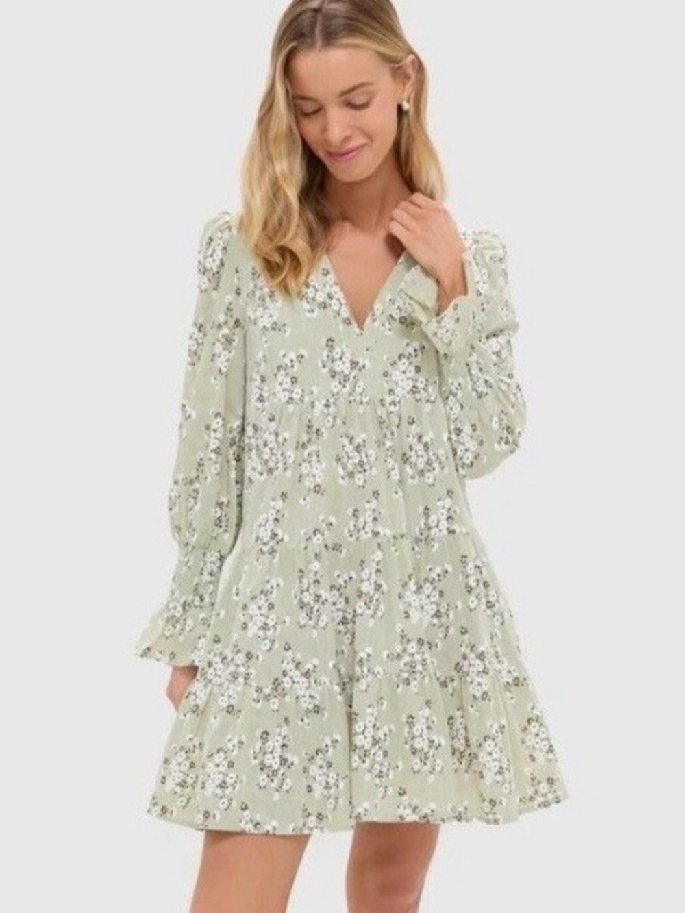 Pomander Place Green Ditsy Floral Kenzo Cotton Dress Medium
